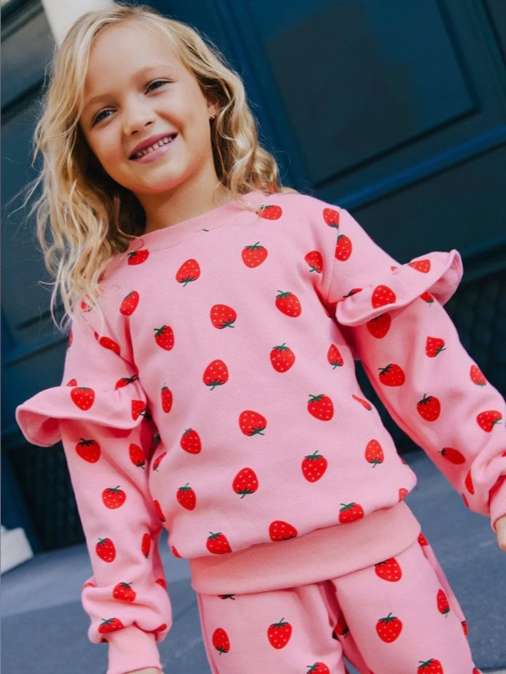 LOLA & THE BOYS Pink Strawberry Print Sweatshirt‎